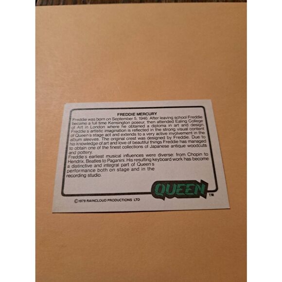 Vintage 1979 Raincloud Productions Queen Trading Card #45 Rock Band Memorabilia - Picture 2 of 2